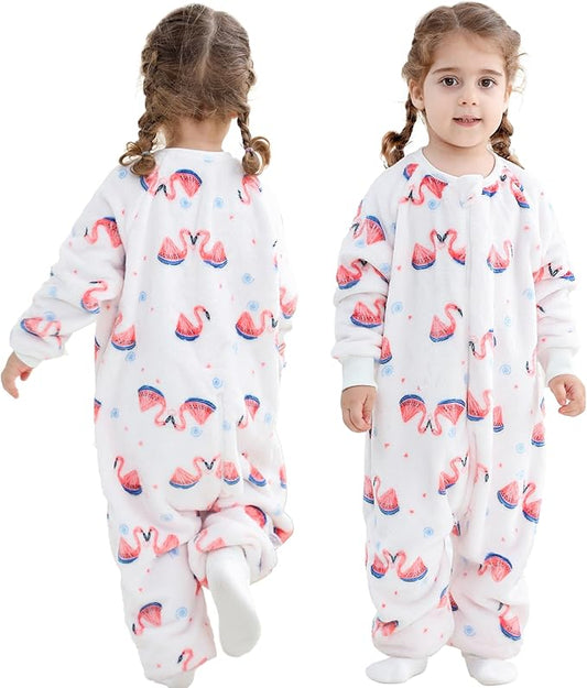MICHLEY Toddler Flannel Sleeping Sack with Feet,Long Sleeve Baby Sleeping Bag 3-Way Zipper Super Warm Wearable Blankets