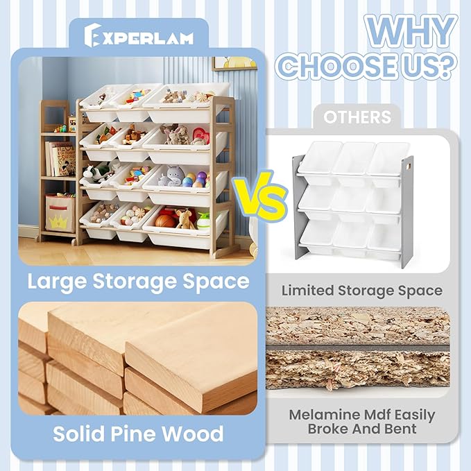 Toy Storage Organizer - Toy Organizers and Storage with Bookshelf, Toy Storage Shelf with 3 Shelves and 12 Storage Bins, Kids Bookshelf and Toy Storage for Kids Room, Playroom, Bedroom, Nursery, White