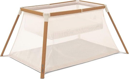 Tutti Bambini CoZee® Go 3-in-1 Bassinet, Baby Playpen & Travel Crib with Mattress Included - Lightweight, Breathable & Foldable Baby Play Pen from Birth to 3 Years (Walnut & Ecru)