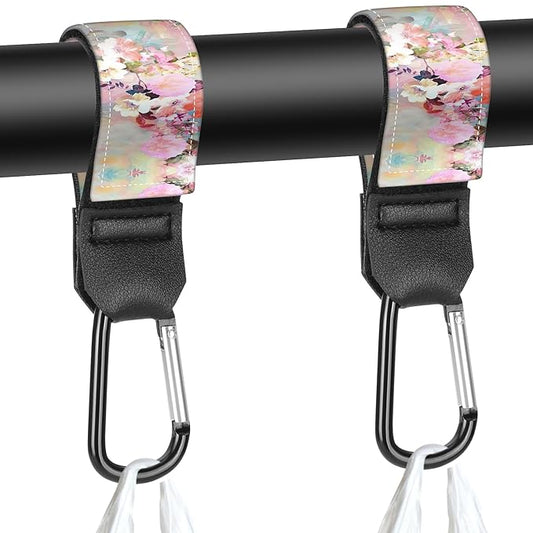 Stroller Straps, Mommy Hooks Diaper Bags, Universal Shopping cart, Wallet, Backpack - 2 Packs (Daffodils)