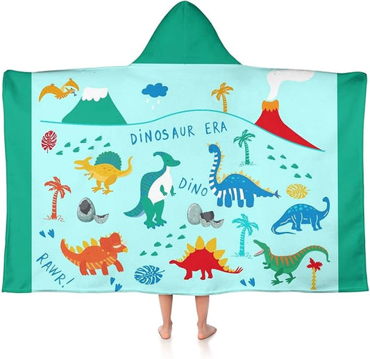 Thickened Hooded Towels for Kids Suitable Girls Boys Kids Bath Towels, 30"x50" Super Absorbent, Dinosaur Cute Cartoon Toddler Towels Multi-Purpose for Beach, Pool and Bathroom