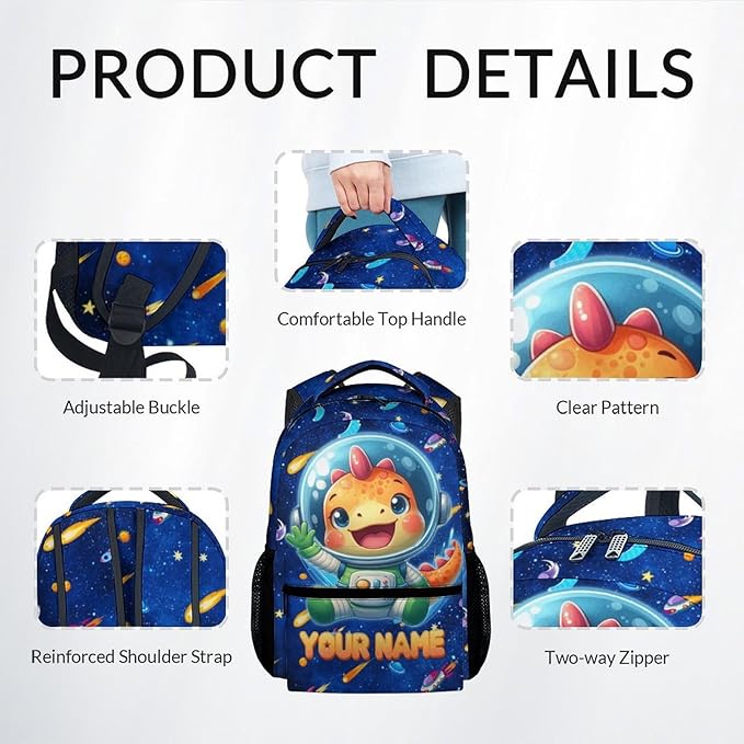 GiftoFLUX Dinosaur Backpack - Personalized Kids Backpacks for Boys Girls - Custom Bookbag Set for Toddlers - Planet School Bag for Kindergarten/Preschool/Elementary(17 Inch)