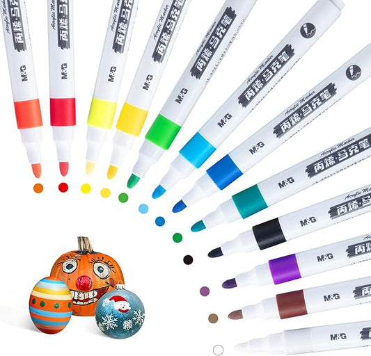 M&G Acrylic Paint Pens Markers Stocking Stuffers, 12 Colors with Medium Tip, Christmas Gifts for artists, Acrylic Paint Markers for Rock Painting, Ceramic, Metal, Glass, DIY Crafts,fabric paint