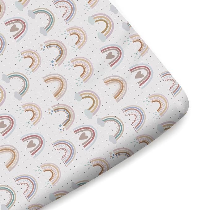 Boho Rainbows Hearts Baby Crib Sheets Boy Girl 52"x28" Colorful Rainbow Cloud Star Soft Breathable Crib Mattress Cover Rainbow Lovers Gift Fitted Baby Sheet for Standard Crib and Toddler Bed Mattress