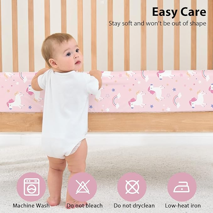 Baby Crib Sheets Girl, 3 Pack Toddler Bed Sheets for 52”x28” Standard Toddler Mattresses, Soft Microfiber Fitted Crib Sheets Pink Purple Rainbow