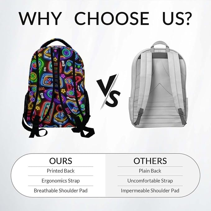 Custom Backpack - Cool Gamer Travel Backpack for Kids - 17 Inch Bookbag for Elementary Primary School - Back to School Supplies