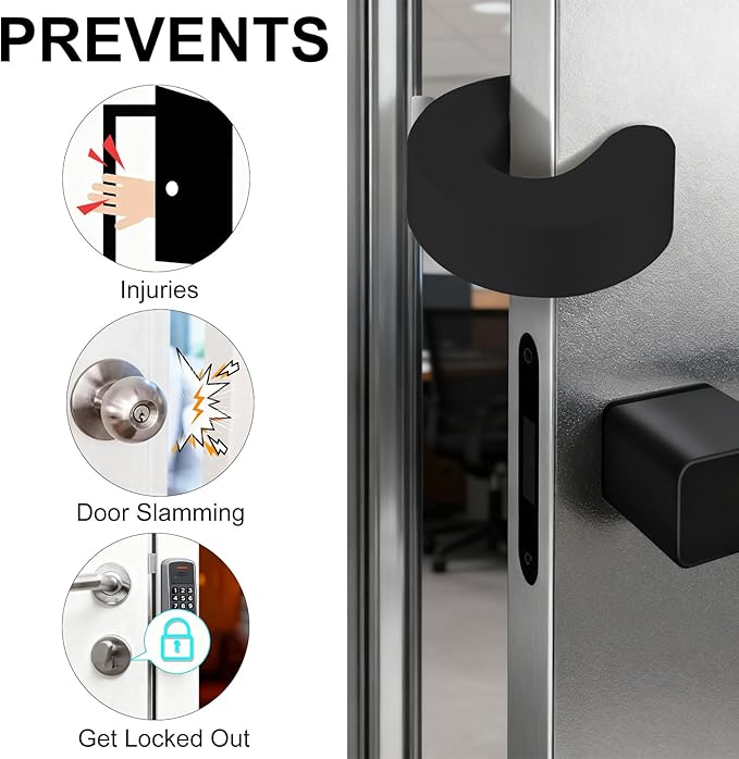 Door Pinch Guard, 4 Pack Door Slam Stopper Door Finger Pinch Guard Soft Thick Foam Door Stopper, Prevent Finger Pinch Injuries, Slamming Doors, Keep Pets from Getting Locked in (Black)