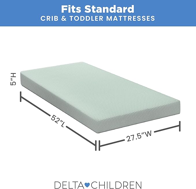 Delta Children Breathable Crib Mattress Pad Cover - 100% Breathable Mattress Pad Cover for Cribs - Elastic Edges for Secure, Universal Fit - Machine Washable - 1 Pack, Green