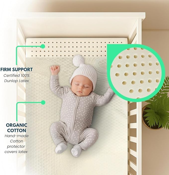 ORGANIC TEXTILES Organic Baby Mattress Topper with Organic Cotton Removable Cover - GOLS/GOTS Certified - Breathable - 3" Standard (52"x28")