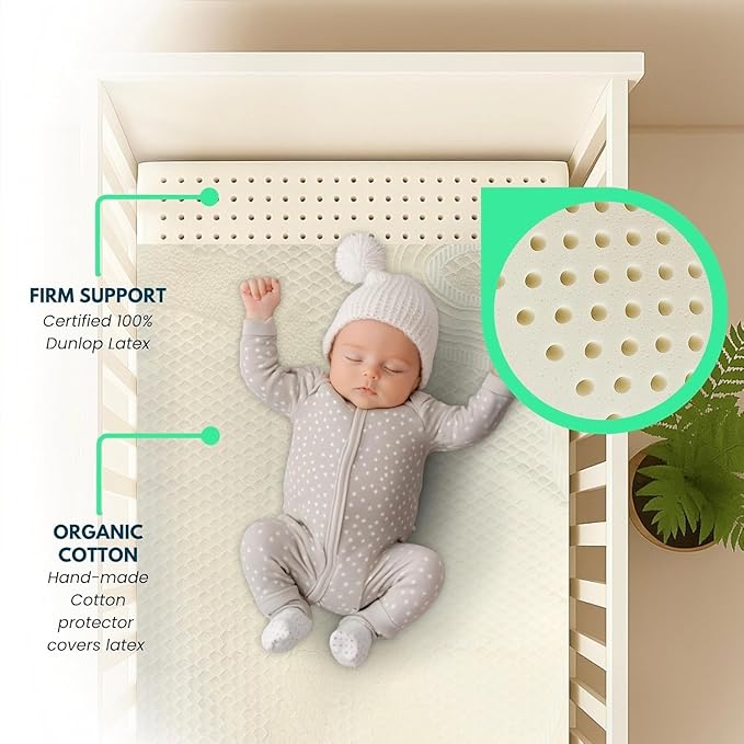 ORGANIC TEXTILES Organic Baby Mattress Topper with Organic Cotton Removable Cover - GOLS/GOTS Certified - Breathable - 2" Standard (52"x28")