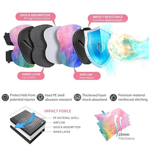 Gradient Color Kids Protective Gear Set Knee Pads for Kid 2-14 Years,W/ Adjustable Strap Kids/Youth Knee Pads Elbow Pads Wrist Guards Set for Inline Roller Skates,Cycling,BMX Bike,Skateboard,Scooter