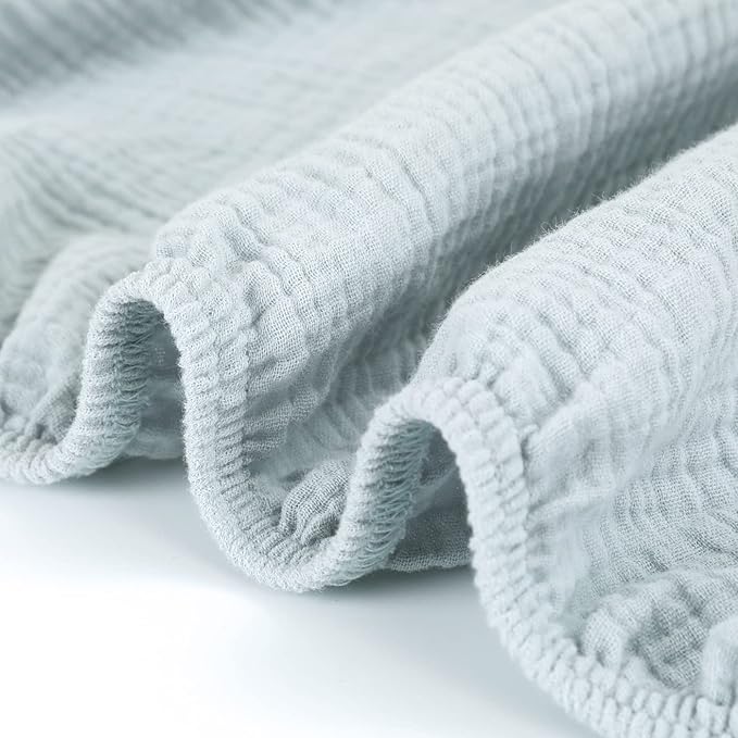GRSSDER Soft Muslin Crib Sheet 2 Pack, 100% Cotton Crib Sheets for Boys and Girls, Fit Standard Crib Mattresses 52" x 28" Safe and Snug, Light Gray/Light Blue