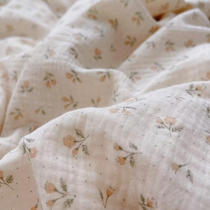BuLuTu Girls Toddler Duvet Cover 47 x 59 Inch, Soft Muslin Cotton Crib Duvet Covers for Summer Quilt Cover Toddler Baby Bedding Gift, Sprout Print (No Pillow Shams)