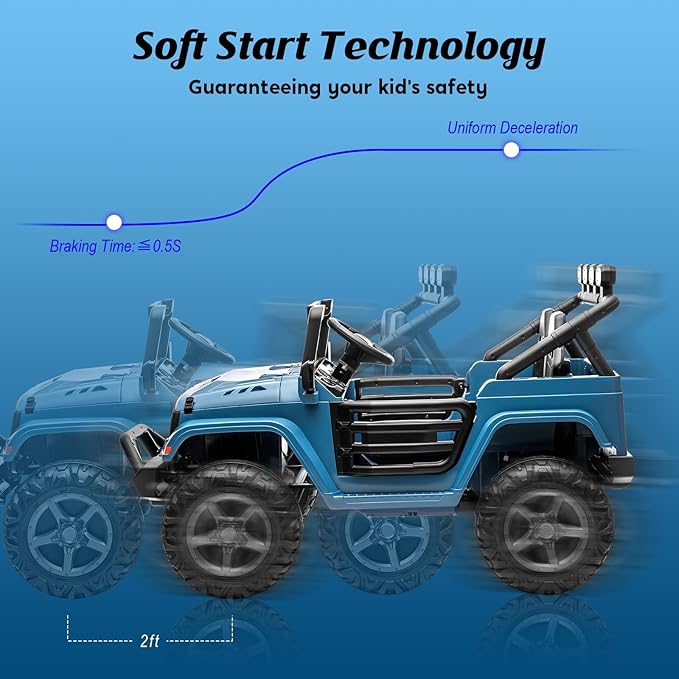 24V Ride on Toys for Big Kids, 2 Seater Ride on Cars with Remote Control, Ride on Truck w/ 4-Wheeler Suspension, 3 Speeds, Led Lights, Bluetooth Music Player