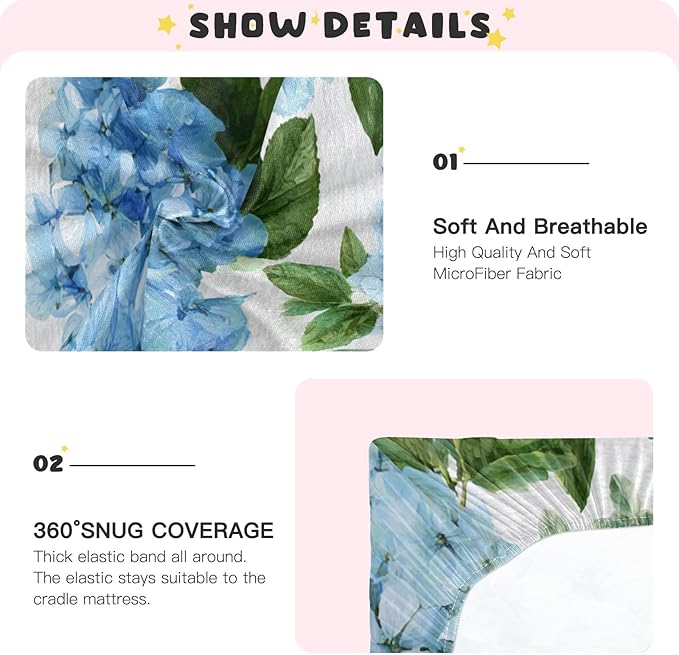 Vintage Blue Hydrangea Crib Sheets Standard Crib Toddler Mattresses Cover Fitted Baby Bed Sheet Breathable Crib Mattress Sheet for Girls Boys 39''x27''x9''