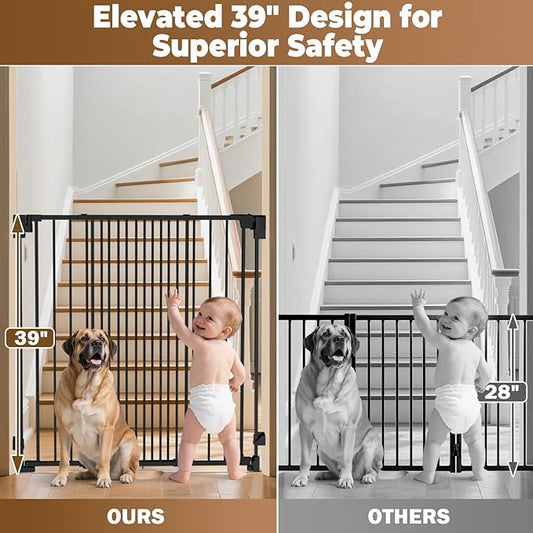 35-55" No Bottom Bar Baby Gates for Stairs, 39" Extra Tall Child Safety Gate with Auto Close Large Walk Thru Door, Hardware Mount Dog Gate Pet Gate for The House Doorways, Indoor Outdoor use