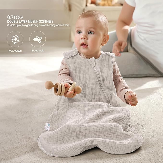 lulumoon Sleep Sack Muslin for Baby: Cotton Wearable Blanket for 3-9 Months - Soft Lightweight Ideal for Nursery Lounge Nighttime Naptime 3-6 Months
