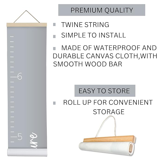 Morxy Canvas Growth Chart for Kids - Unisex Kids Room Wall Decor - Measuring Height Chart- Wall Tape with Height Chart for Kids (Canvas, Loved Beyond Measure- Gray)