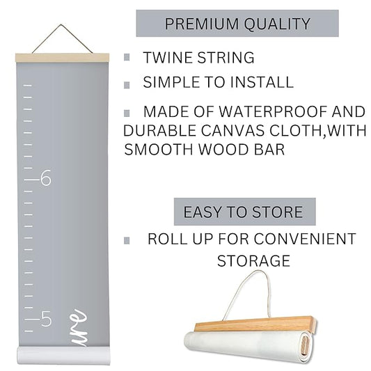 Morxy Canvas Growth Chart for Kids - Unisex Kids Room Wall Decor - Measuring Height Chart- Wall Tape with Height Chart for Kids (Canvas, Loved Beyond Measure- Gray)
