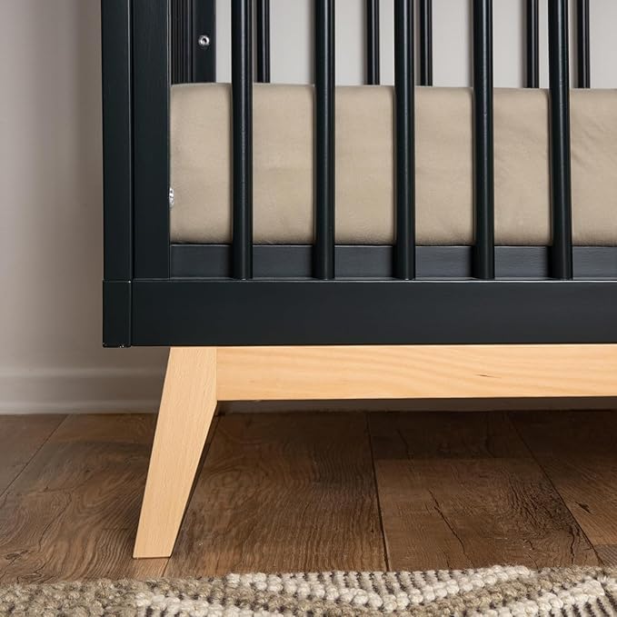 dadada Baby Soho 3-in-1 Convertible Wooden Crib to Toddler Bed - Made in Italy, GREENGUARD Gold Certified, Baby-Safe Finish, Handcrafted Beechwood, Modern Design, 3 Adjustable Heights (Black/Natural)