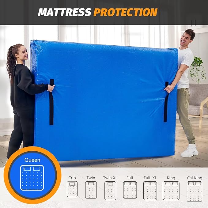 BETU Mattress Bags for Moving, Mattress Protector Waterproof Mattress Cover Crib Size Storage Bags with 8 Heavy-Duty Handles and Zipper for Bed Extra Thick Large Reusable(2 Pack, 52"x28"x6.5" Blue)