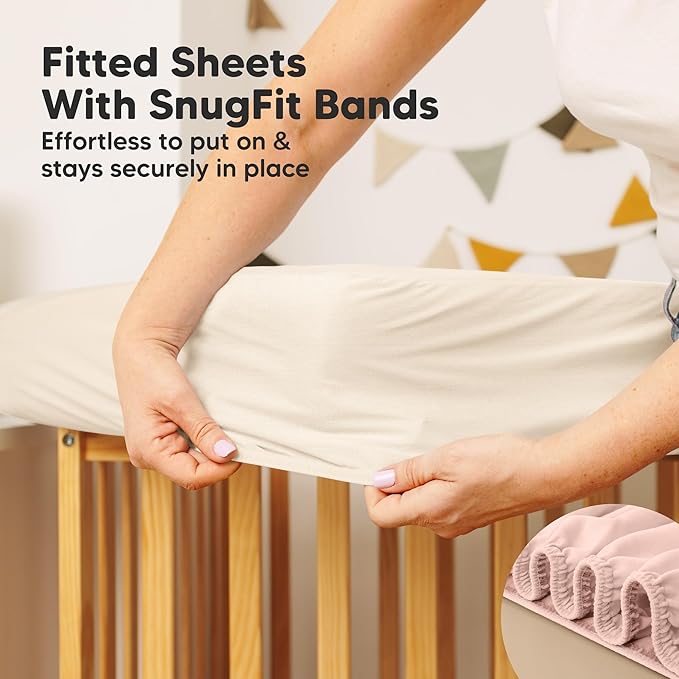 2-Pack Waterproof Crib Mattress Protector Cover Fitted - Quiet Baby Crib Mattress Pad Sheets, 52" x 28" Soft Quilted Cotton Baby Sheet, Machine Washable, Easy Fit, Durable (Cameo/Mavy)