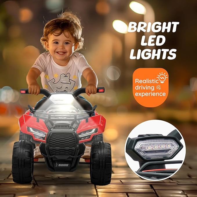 ATV for Kids, 6V Battery Powered Toddler 4 Wheeler w/Music, Light, 1.2mph Max Speed, Kids ATV 4 Wheeler for Toddlers Aged 1.5-3 Years Old, Red