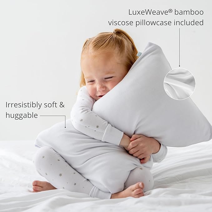 Dreamland Baby Premium Toddler Pillow and Ocean Blue Pillowcase, 13 x 18. Machine Washable, Ergonomic Kids Pillow + Ultra Soft Viscose Pillowcase. Mom-Owned US Business, Premium Materials