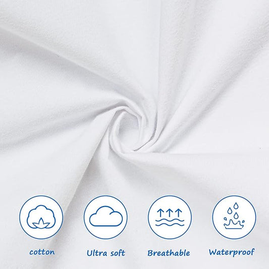 Bassinet Sheets Waterproof 2 Pack Bassinet Mattress Protector Cotton Fitted Cradle Sheets Set for Oval Rectangle Hourglass Mattres, Soft Breathable Mattress Pad Cover Baby Girl Boy, White