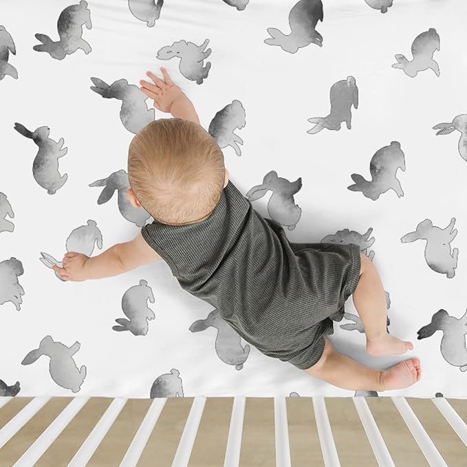 Vintage Gray Rabbit Baby Crib Sheets for Boy Girl 28"x52" Retro Bunny Soft Stretchy Fitted Crib Mattress Cover Spring Garden Animal Nursery Baby Sheet for Standard Crib & Toddler Mattress Pad