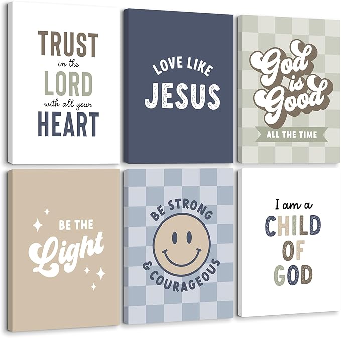 Bible Verses Wall Art Decor Christian Boy Nursery Canvas Wall Decor Boy Kids Room Posters Scriptures Religious Prints Modern Children Christian Pictures Artwork for Bedroom 12x16x6 Inch Wrapped Canvas