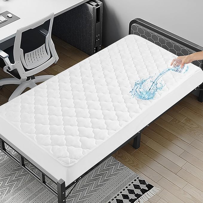 Cot Mattress Protector Pad Waterproof Quilted 30" x 75", Breathable & Cooling Cot Mattresses Cover Fitted for Daybed/Rollaway/Narrow Twin Bed/Camping/RV Bunk with Deep Pocket Up to 10", (White)