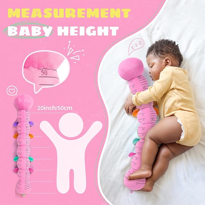 Baby Toys 6-12 Months Music Caterpillar,Stuffed Animals Infant Toys 0-3-6 Months,Baby Sensory Toys Tummy Time with Crinkle Rattle Teething Toys for Newborn Boys Girls Gifts Birthday|Rose Pink