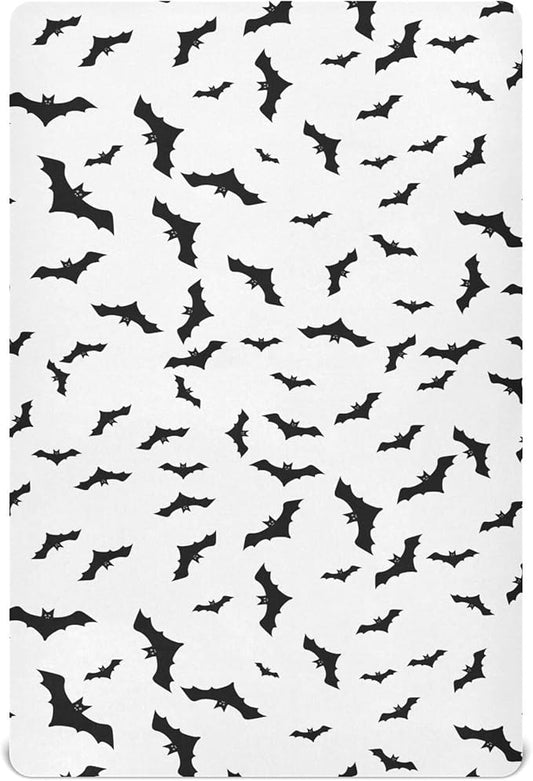 Bats Halloween Crib Sheets Soft Breathable Fitted Baby Crib Sheets Mattress Cover for Girl Boys, 52" x 28" x 9"