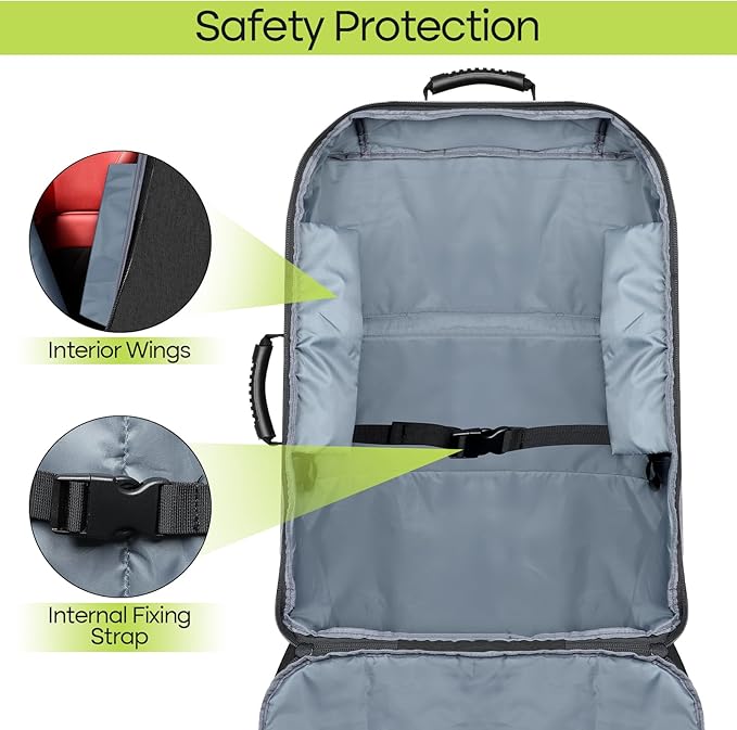 ZRRAJOY Padded Car Seat Travel Bag for Airplane, Heavy Duty Backpack for Air Travel, Water-Resistant Carrier with Shoulder Strap, Fits Most Car Seats (Black)