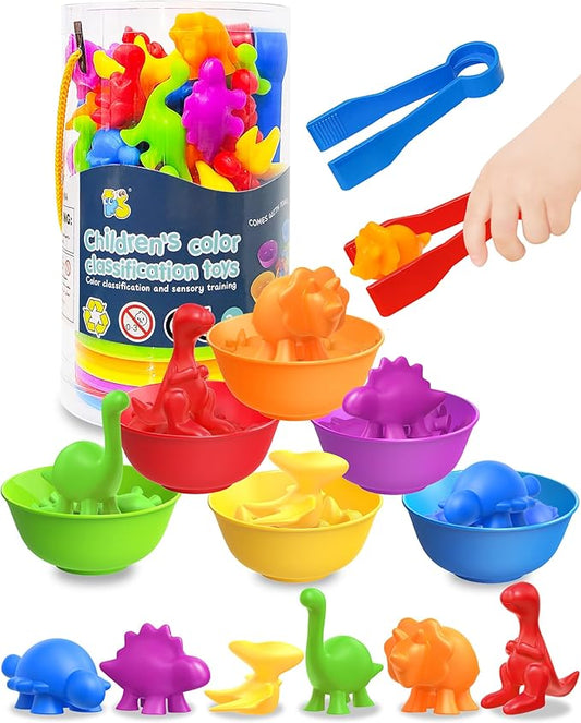 Yetonamr 48 Pcs Counting Dinosaurs Montessori Toys for 3 4 5 Years Old Boys Girls, Toddler Stocking Stuffers Preschool Learning Activities Toys for Kids Ages 3-5, 4-8, Birthday Gifts Sensory Toys