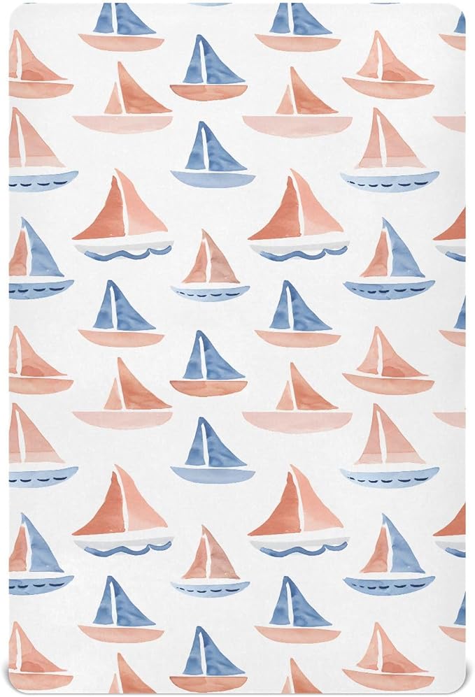 Baby Crib Sheets Fitted Crib Sheet Standard Crib and Toddler Mattress for Boys Girls 39 * 27in Pink Starfish Shell Pattern (Watercolor Sailboats Pattern, Small)