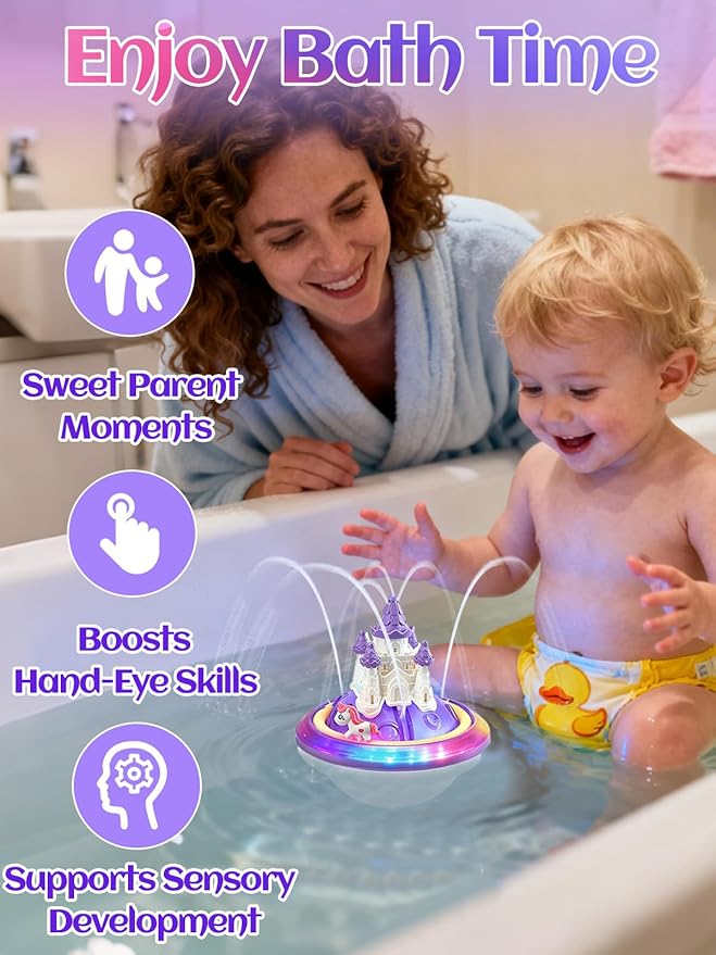 Light up Baby Bath Toys Birthday Gifts- LED Color-Changing Lights & Automatic Water Spray, Fun Bathtub Water Toys for Kids Ages 1-3 Toddlers, Purple