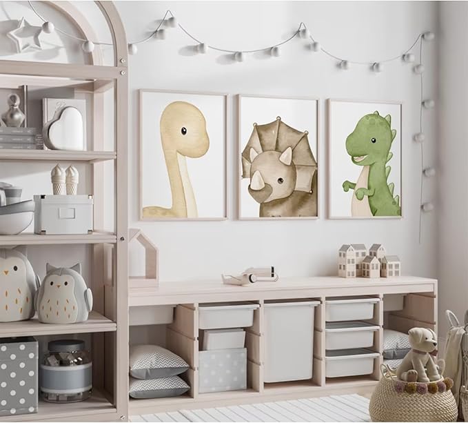 Dinosaur Wall Art Kids Boys Room Canvas Wall Decor Dino Nursery Wall Art Pictures Baby Dinosaur Poster Prints for Boys Bedroom Bathroom 16x24 Inch Unframed Set of 3