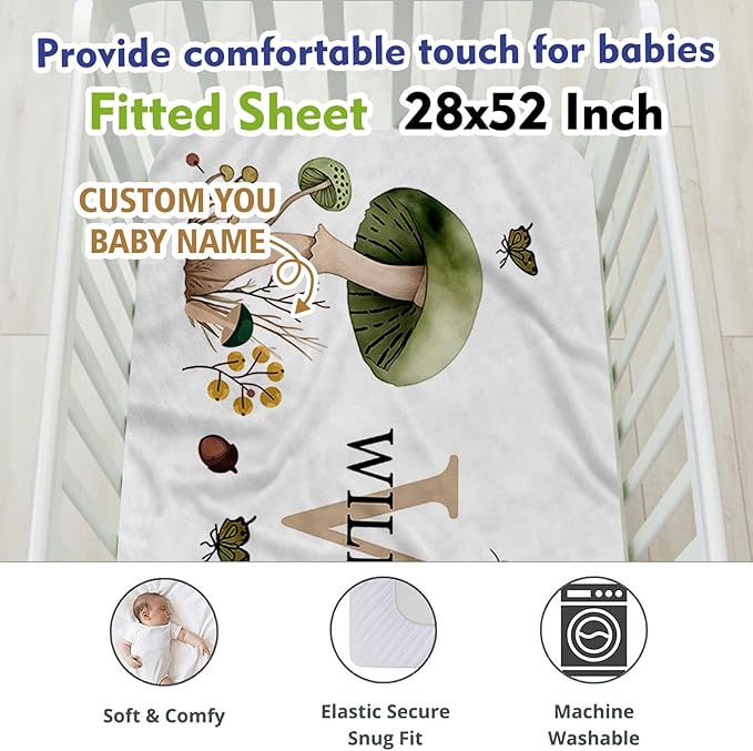 Personalized Crib Bedding Set, Toddler Plant Theme Set with Name, 2 Pcs Baby Crib Set for Infant Babys, Comfort Double Layer Blanket and Crib Sheet, Newborns Gifts