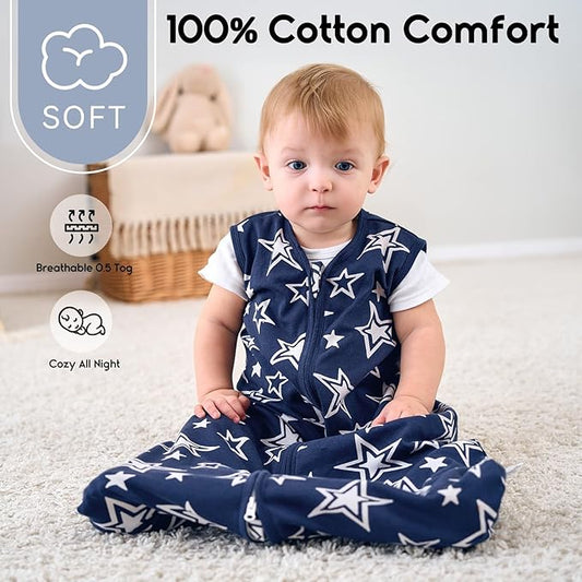 Yoofoss Baby Sleep Sack 18-24 Months 0.5 Tog Wearable Blanket for Baby, 3 Pack 100% Organic Cotton Infant Toddler Sleeping Sack 2-Way Zipper Lightweight Sleep Sack