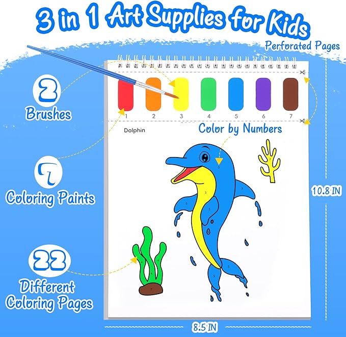 Paint with Water Coloring Books for Toddlers, Watercolor Painting Book and Drawing Art Paper for Kids Ages 3 4 5 6 7 8 Years Old, Ocean Animals Art Craft for Drawing with Brush
