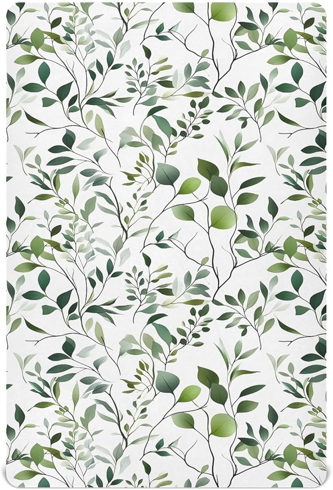 Baby Crib Sheets Fitted Crib Sheet Standard Crib and Toddler Mattress for Boys Girls 39 * 27in Pink Starfish Shell Pattern (Eucalyptus Leave Branch Pattern, Small)