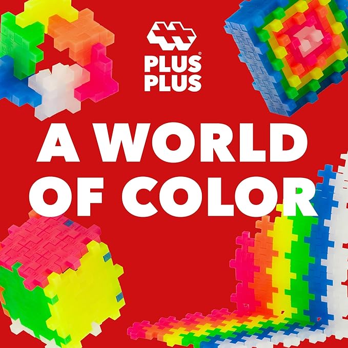 Plus Plus 70 Piece Interlocking Building Blocks for Kids, Open Ended Connecting Toys, Stem Bin Classroom Mini Manipulatives - Neon Mix Play Tube