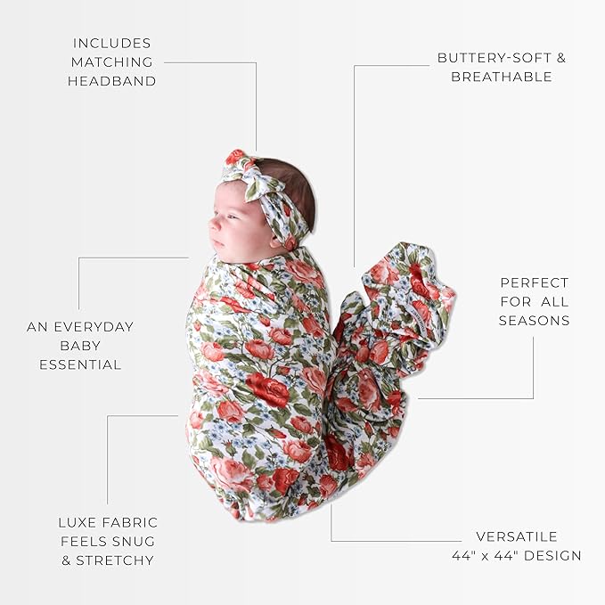 Posh Peanut Swaddle Blanket + Headband Set - Soft Newborn Swaddle Doubles As a Stroller, Receiving Blanket, and Nursing Cover - Matching Baby Swaddles & Headbands for Everyday