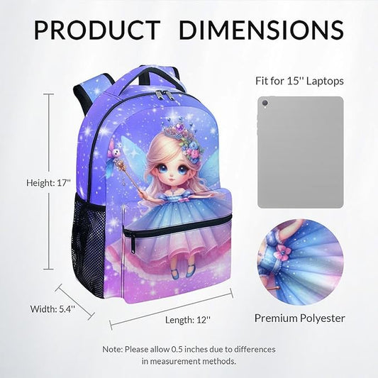 Kids Backpack - Fairy Backpacks for Girls - Cute Bookbag for Kids Toddler - Back to School Gifts - School Bag for Kindergarten/Preschool/Elementary(17 Inch)