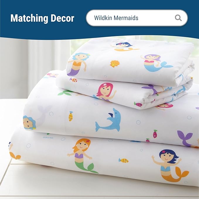 Wildkin Kids 100% Microfiber Crib Sheet – Soft, Breathable Fitted Sheet - Mermaids