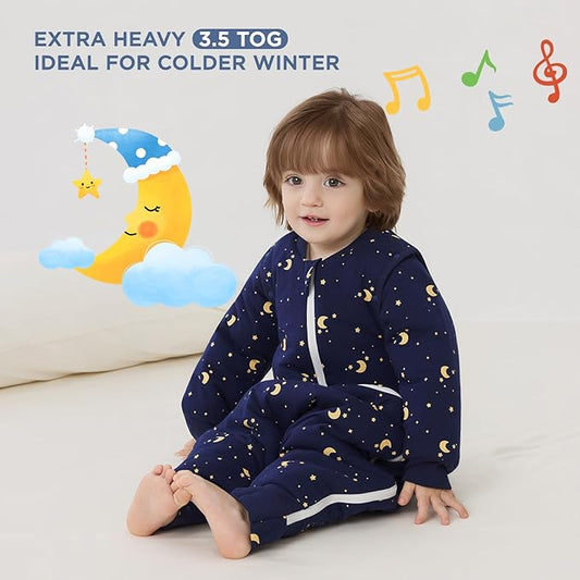 Duomiaomiao 3.5 TOG Toddler Sleep Sack 6-12 Months 100% Cotton Winter Side Open Zipper Baby Sleep Sack with Feet, Warm Toddler Wearable Blanket