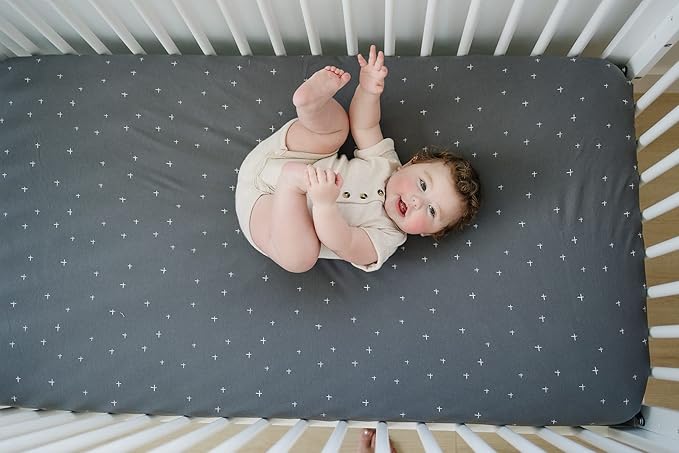 Ecolino Fitted Crib Sheet, 100% Organic Cotton Baby Crib Sheets for Boys and Girls. Fits Standard Crib and Toddler Mattresses, Soft and Breathable in Slate Twinkle