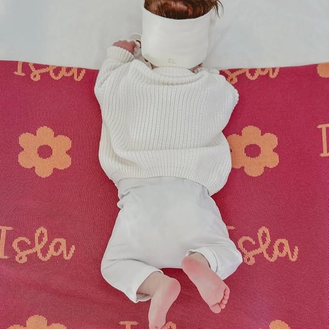 Personalized Tiled Icon Blanket – 100% Organic Cotton Customized Baby Blanket, Custom Name, Bassinet 30x40, Gift for Baby Shower, Birthday Present, Girls and Boys, Toddlers Kids, Made In America